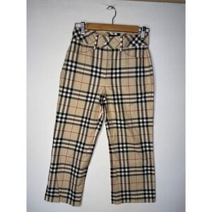 Burberry Mid Rise Capri Nova Check Plaid Beige Tan Straight Crop Womens Size 2